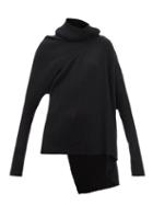 Marques'almeida - Asymmetric Draped Ribbed Merino-wool Sweater - Womens - Black