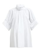 Matchesfashion.com The Row - Abel Gathered Stand Collar Cotton Poplin Blouse - Womens - White