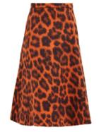 Matchesfashion.com Rochas - Leopard-print Alpaca-blend Midi Skirt - Womens - Orange Multi