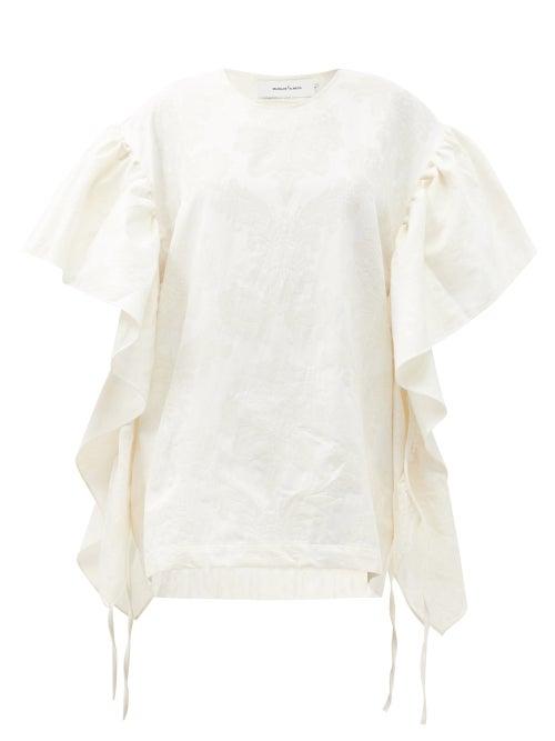 Matchesfashion.com Marques'almeida - Ruffle-sleeve Floral-brocade Dress - Womens - Ivory