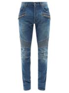 Balmain - Distressed Slim-leg Biker Jeans - Mens - Blue