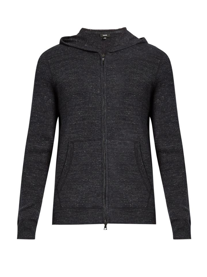 Vince Zip-through Hooded Cotton-blend Knit Sweater