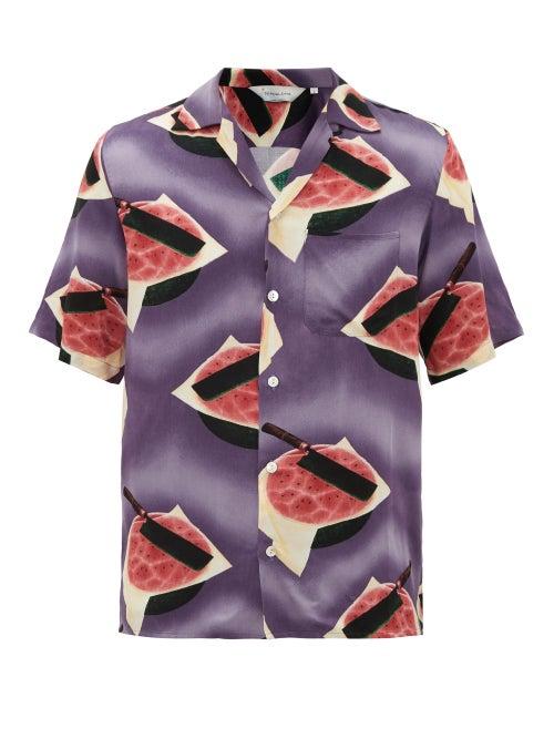 Matchesfashion.com Nipoaloha - Hokusai Watermelon-print Shirt - Mens - Purple Multi