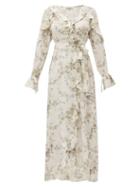 Matchesfashion.com D'ascoli - Bedford Floral Print Ruffle Trim Silk Dress - Womens - Beige