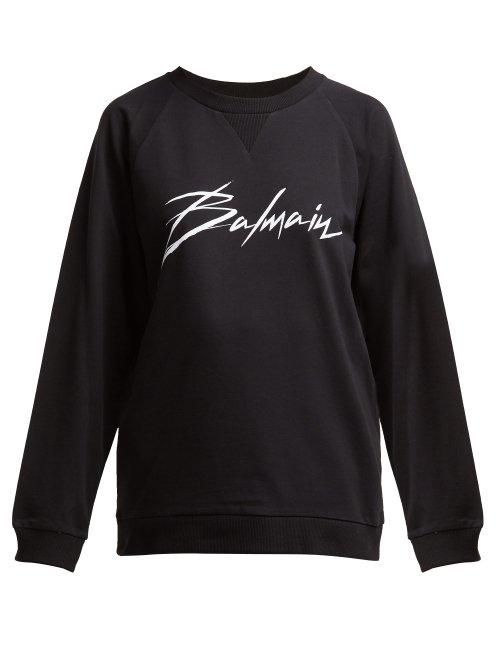 Matchesfashion.com Balmain - Logo Print Cotton Sweatshirt - Womens - Black White