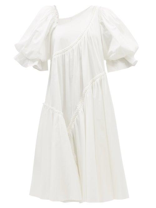 Aje - Casabianca Braided Puffed-sleeve Cotton Midi Dress - Womens - Ivory