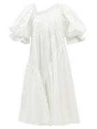 Aje - Casabianca Braided Puffed-sleeve Cotton Midi Dress - Womens - Ivory