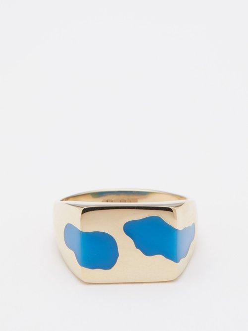 Ellie Mercer - Resin & 9kt Gold Ring - Mens - Blue