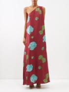 La Doublej - Roy Floral Silk-twill Dress - Womens - Red Multi