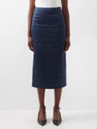 Toteme - High-waist Padded Silk-satin Midi Skirt - Womens - Dark Blue