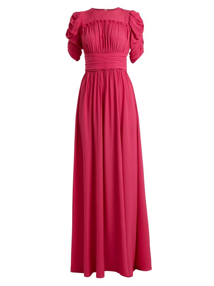 No. 21 Ruched-sleeve Frill-trimmed Crepe Gown
