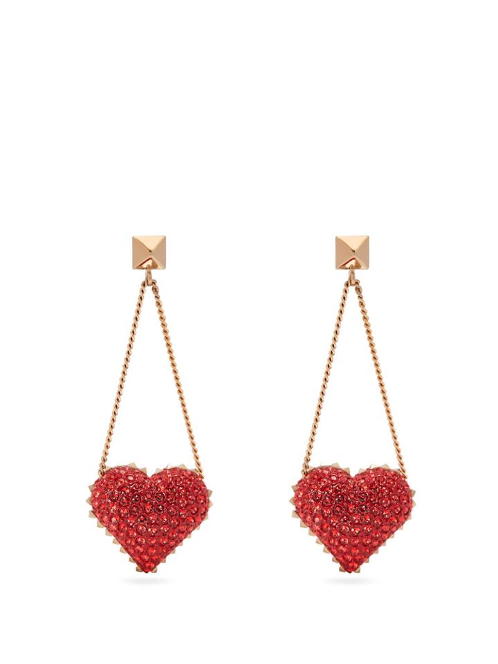 Valentino Heart Rockstud And Crystal Drop Earrings