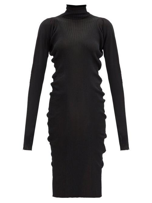 Matchesfashion.com Bottega Veneta - Roll-neck Rib-knitted Cotton-blend Sweater Dress - Womens - Black