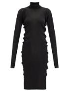 Matchesfashion.com Bottega Veneta - Roll-neck Rib-knitted Cotton-blend Sweater Dress - Womens - Black