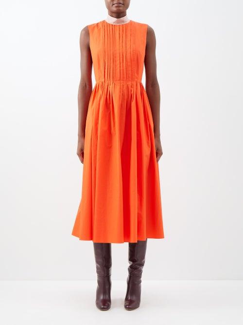 Roksanda - Pintucked Cotton-poplin Midi Dress - Womens - Orange