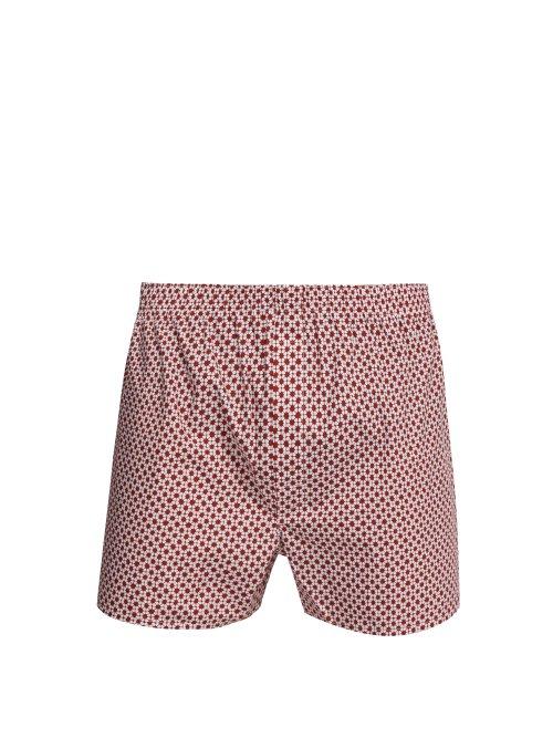 Matchesfashion.com Sunspel - Shibori Floral Print Cotton Boxer Shorts - Mens - Red