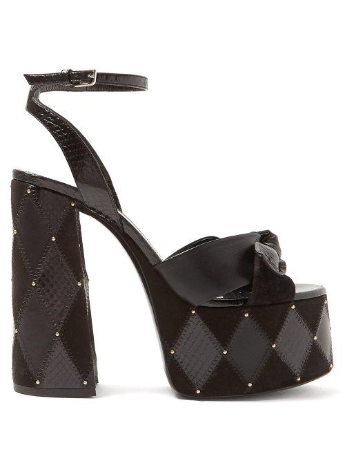 Matchesfashion.com Saint Laurent - Paige Watersnake Patchwork Sandals - Womens - Black