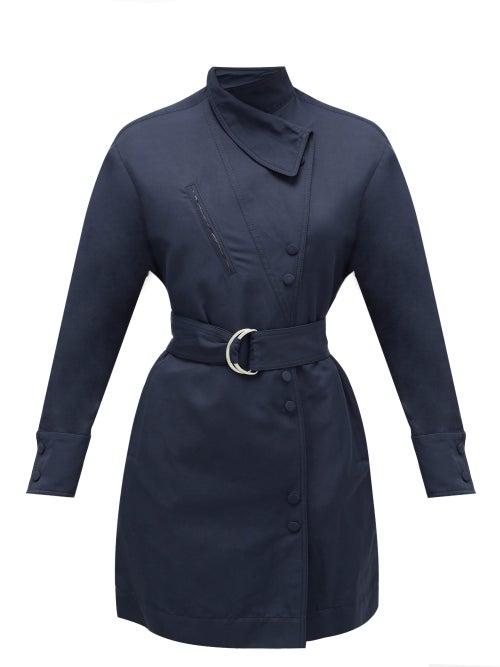 Matchesfashion.com Stella Mccartney - Double-breasted Belted Slubbed-twill Mini Dress - Womens - Navy