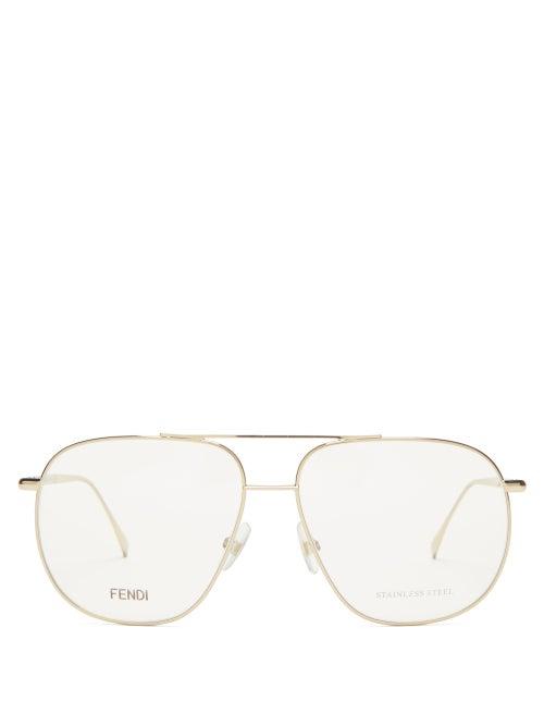 Matchesfashion.com Fendi - Aviator Metal Glasses - Womens - Gold