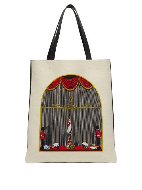 Matchesfashion.com Loewe - Queen's Guard Print Canvas And Leather Tote Bag - Womens - Beige Multi