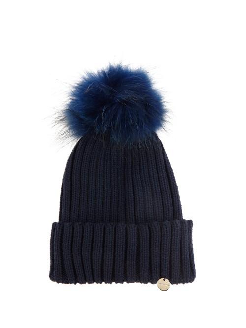 Yves Salomon Fur-pompom Ribbed-knit Hat