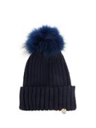 Yves Salomon Fur-pompom Ribbed-knit Hat
