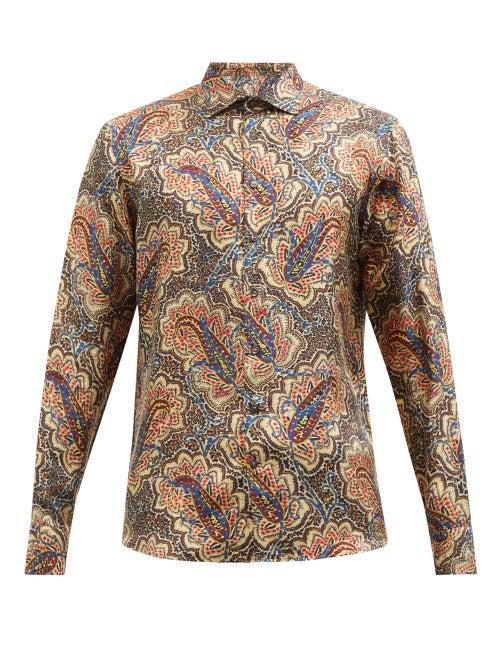 Etro - Paisley-print Silk-twill Shirt - Mens - Blue Multi