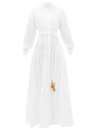 Matchesfashion.com Evi Grintela - Beldi Tasselled-tie Tiered Cotton Maxi Dress - Womens - White