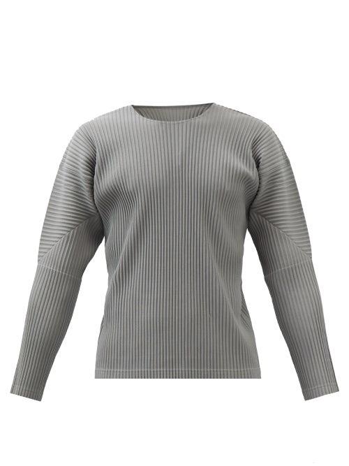Homme Pliss Issey Miyake - Technical-pleated Long-sleeved T-shirt - Mens - Light Grey