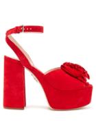Matchesfashion.com Miu Miu - Rose Appliqu Suede Platform Sandals - Womens - Red