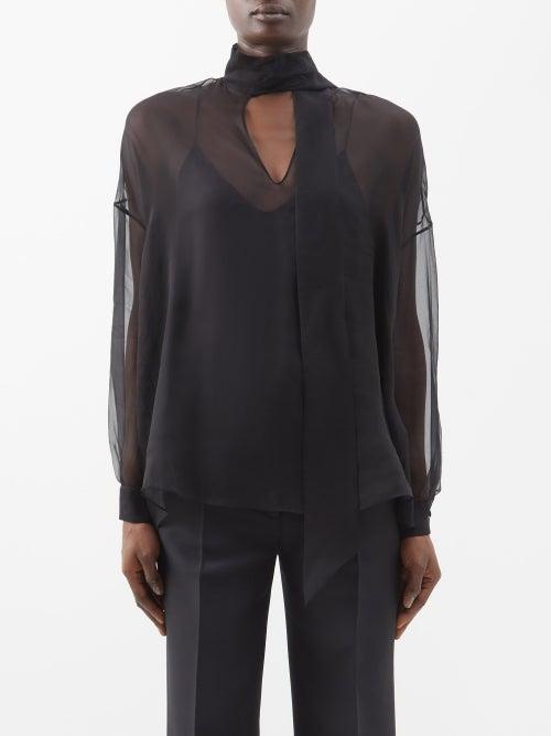 Valentino - Tie-neck Silk-chiffon Blouse - Womens - Black