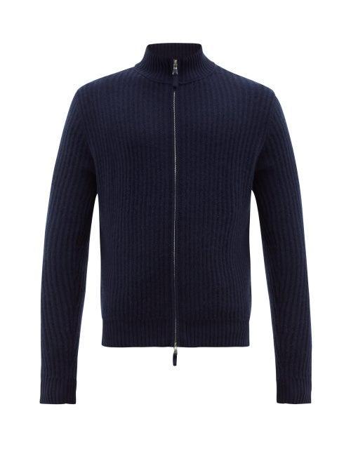Matchesfashion.com Allude - Ribbed Zip Through Cashmere Sweater - Mens - Navy