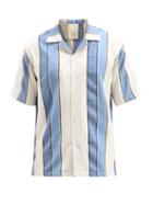 Matchesfashion.com Marrakshi Life - Cuban-collar Striped Cotton-blend Shirt - Mens - Blue Multi