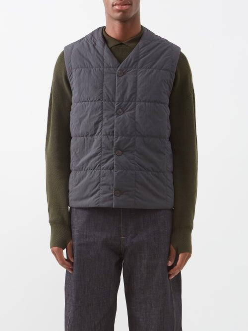 Studio Nicholson - V-neck Padded-shell Gilet - Mens - Dark Grey
