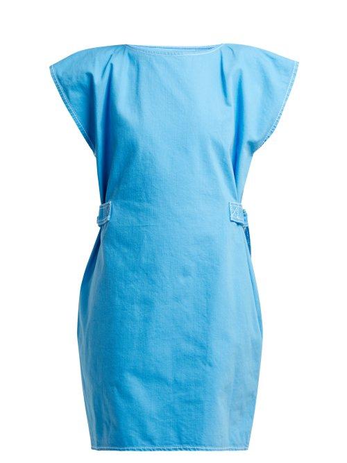 Matchesfashion.com Mm6 Maison Margiela - Contrast Stitch Belted Cotton Dress - Womens - Blue