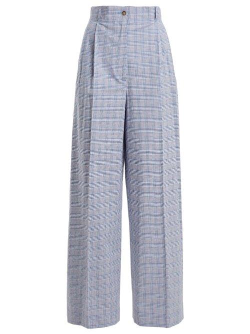 Matchesfashion.com Stella Jean - Checked High Rise Cotton Blend Trousers - Womens - Blue