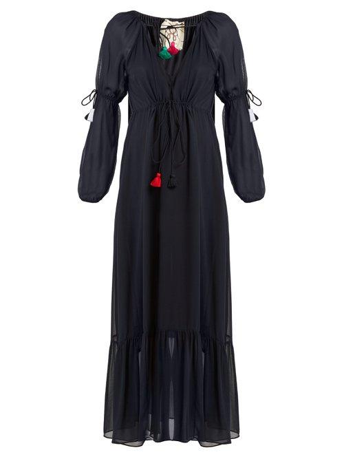 Matchesfashion.com Figue - Nicolete V Neck Silk Georgette Dress - Womens - Navy