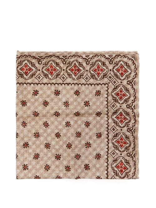 Matchesfashion.com Brunello Cucinelli - Tile-print Silk-faille Pocket Square - Mens - Beige