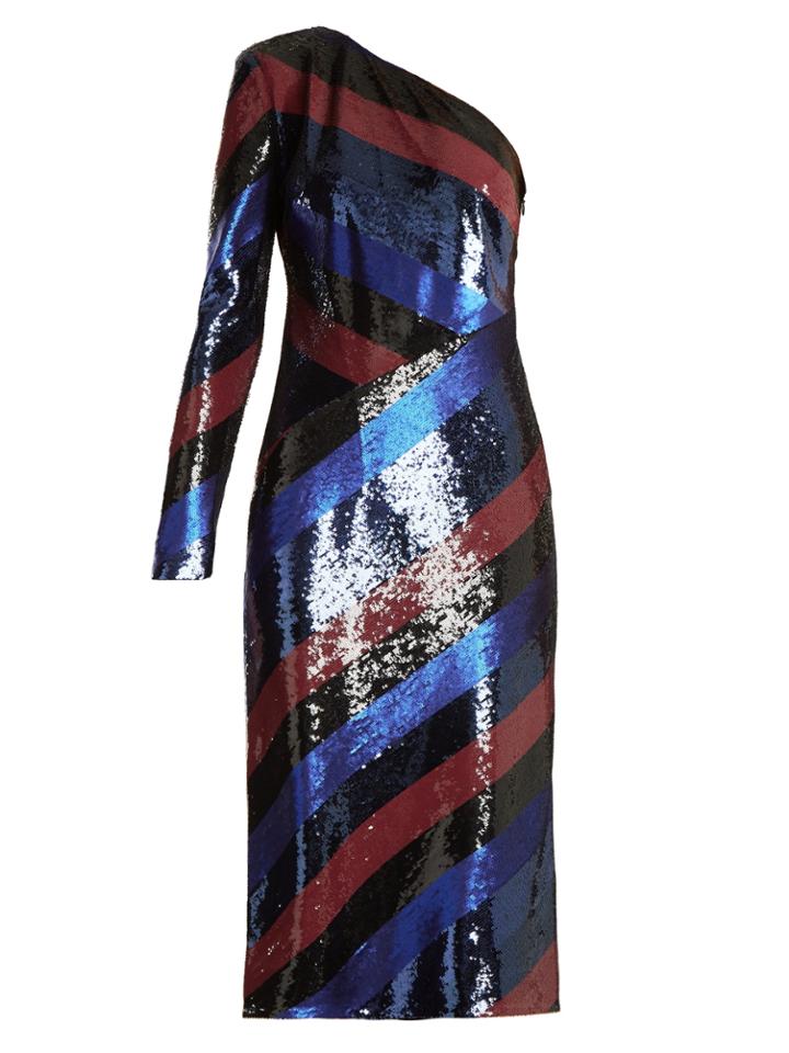 Diane Von Furstenberg One-shoulder Striped Sequin Dress