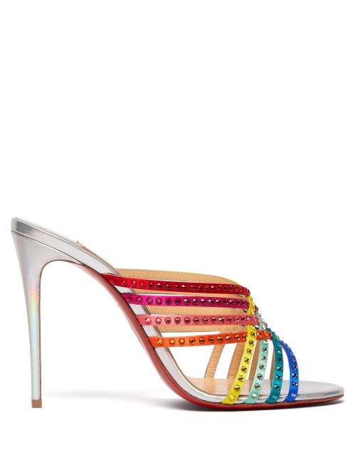 Matchesfashion.com Christian Louboutin - Marthastrass Rainbow Crystal Mules - Womens - Silver Multi