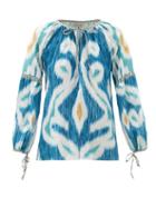 Matchesfashion.com D'ascoli - Uzbek Tie-neck Ikat-print Cotton Blouse - Womens - Blue Multi