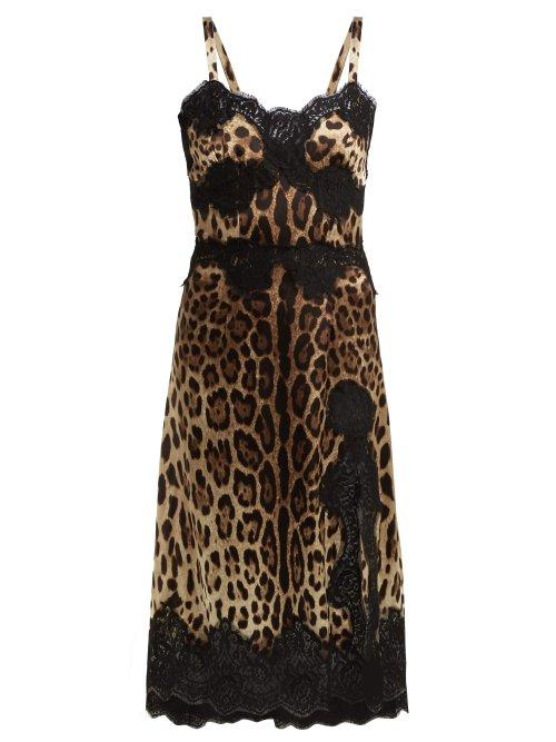 Matchesfashion.com Dolce & Gabbana - Leopard Print Silk Blend Satin Dress - Womens - Leopard