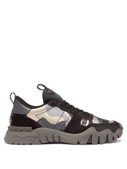 Matchesfashion.com Valentino Garavani - Rockrunner Plus Panelled Camouflage Trainers - Mens - Black Grey