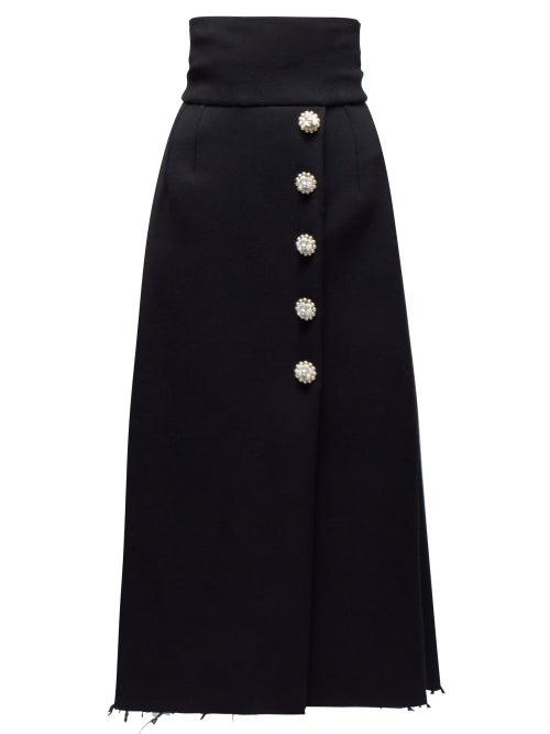 Matchesfashion.com Dolce & Gabbana - Floral Button Crepe Midi Skirt - Womens - Black