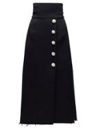 Matchesfashion.com Dolce & Gabbana - Floral Button Crepe Midi Skirt - Womens - Black