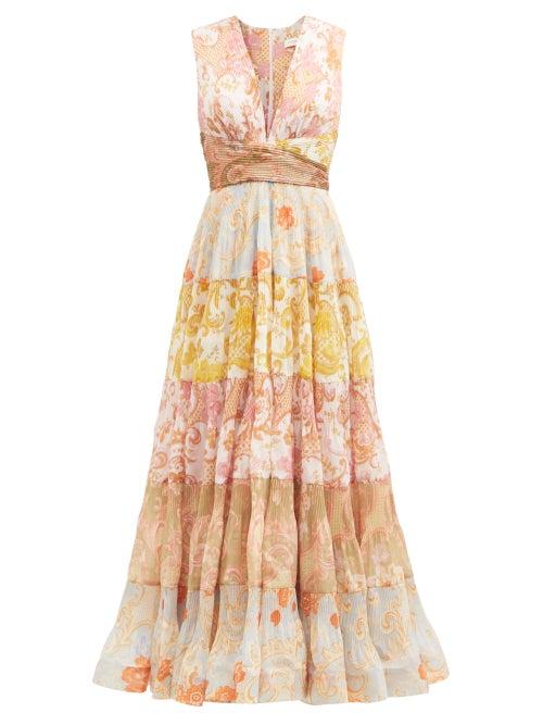Zimmermann - Postcard Pleated Paisley Chiffon Midi Dress - Womens - Multi