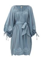 Matchesfashion.com Innika Choo - Frida Burds Embroidered Cotton Mini Dress - Womens - Blue