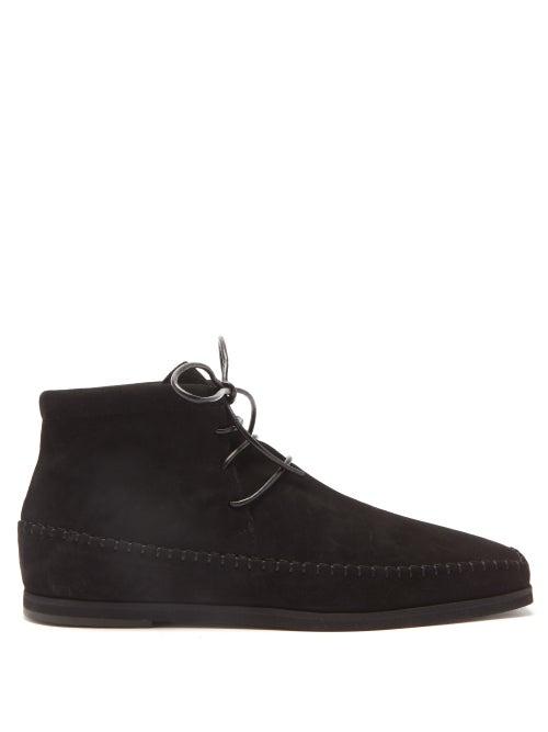 Totme - Square-toe Lace-up Suede Ankle Boots - Womens - Black