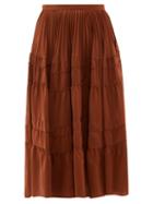 Matchesfashion.com Rochas - Tiered Silk Crepe De Chine Midi Skirt - Womens - Brown