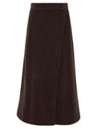 Three Graces London - Theo Wrap-front Cotton-corduroy Midi Skirt - Womens - Dark Brown